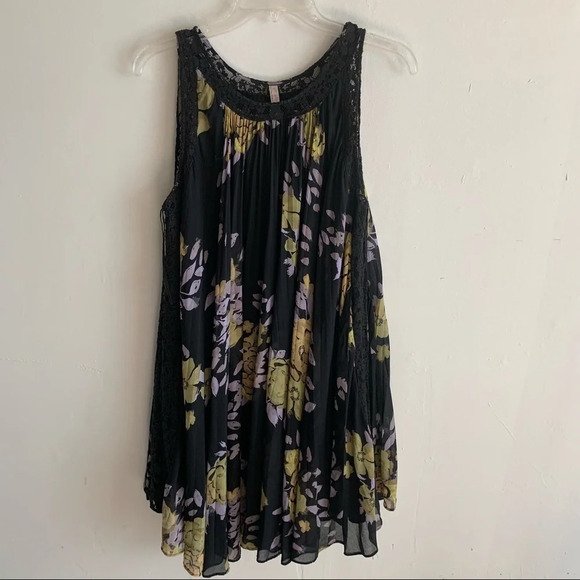 Free People Black Floral Trapeze Dress Small - Picture 1 of 4